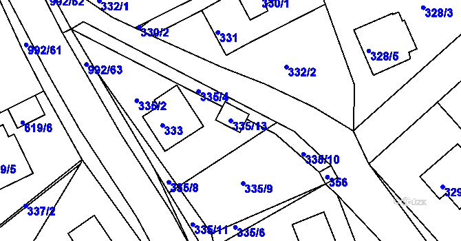 Parcela st. 335/13 v KÚ Srubec, Katastrální mapa