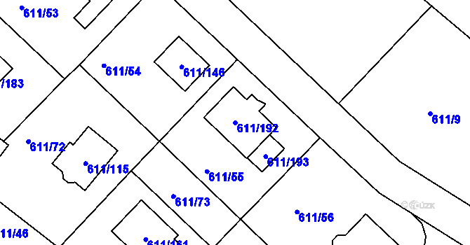 Parcela st. 611/192 v KÚ Srubec, Katastrální mapa