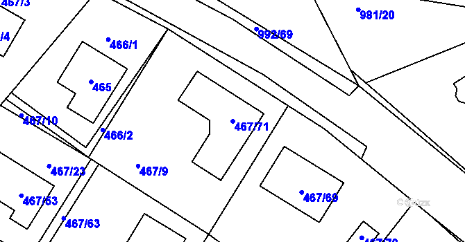 Parcela st. 467/71 v KÚ Srubec, Katastrální mapa