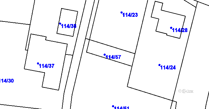 Parcela st. 114/57 v KÚ Srubec, Katastrální mapa