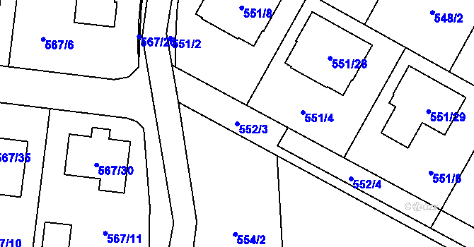 Parcela st. 552/3 v KÚ Srubec, Katastrální mapa