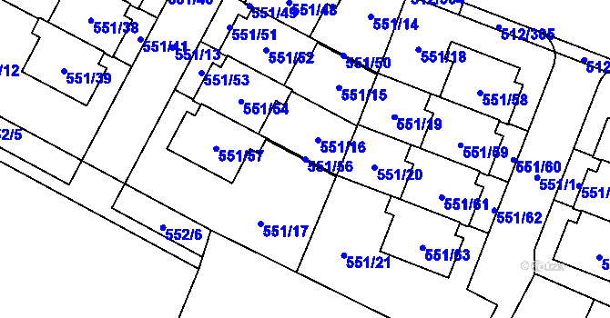 Parcela st. 551/56 v KÚ Srubec, Katastrální mapa
