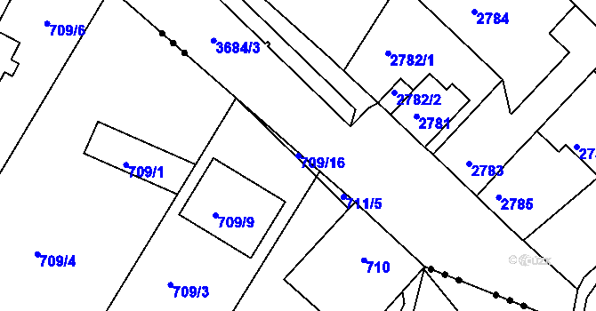 Parcela st. 709/16 v KÚ Srubec, Katastrální mapa