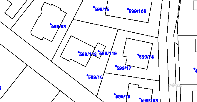 Parcela st. 599/119 v KÚ Srubec, Katastrální mapa
