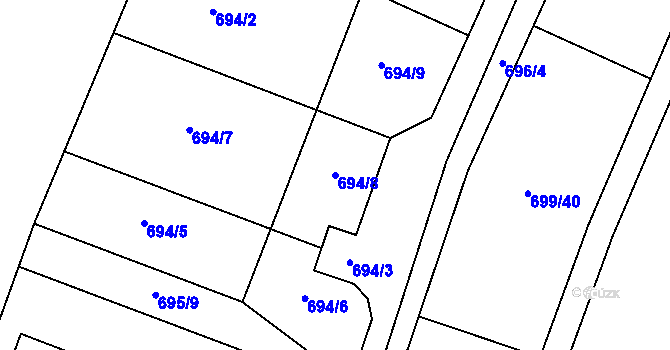 Parcela st. 694/8 v KÚ Srubec, Katastrální mapa