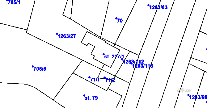Parcela st. 227/1 v KÚ Sruby, Katastrální mapa