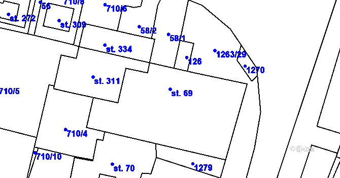 Parcela st. 69 v KÚ Sruby, Katastrální mapa