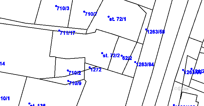 Parcela st. 72/2 v KÚ Sruby, Katastrální mapa