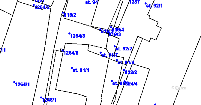 Parcela st. 91/7 v KÚ Sruby, Katastrální mapa