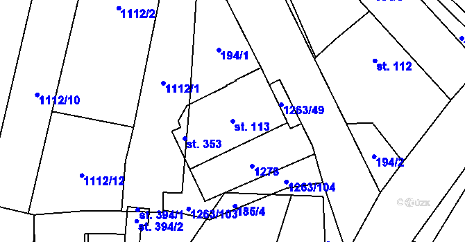 Parcela st. 113 v KÚ Sruby, Katastrální mapa
