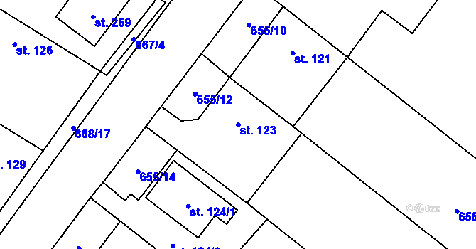 Parcela st. 123 v KÚ Sruby, Katastrální mapa