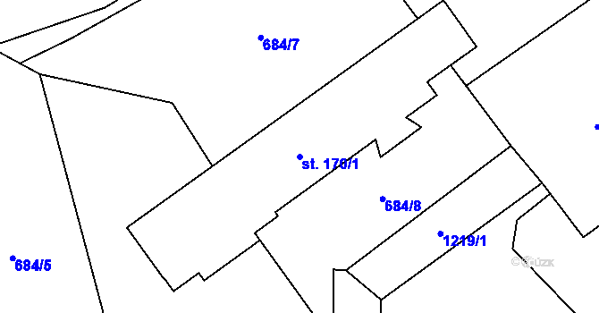 Parcela st. 170/1 v KÚ Sruby, Katastrální mapa