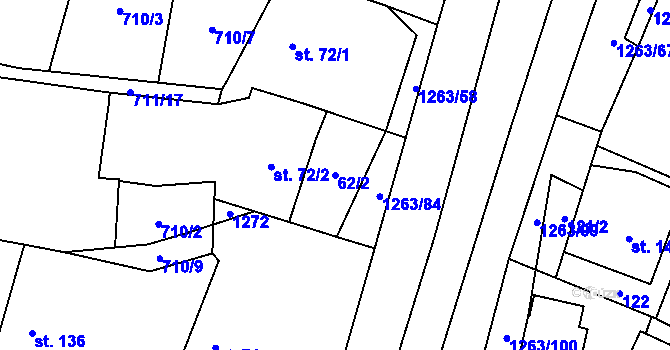 Parcela st. 62/2 v KÚ Sruby, Katastrální mapa