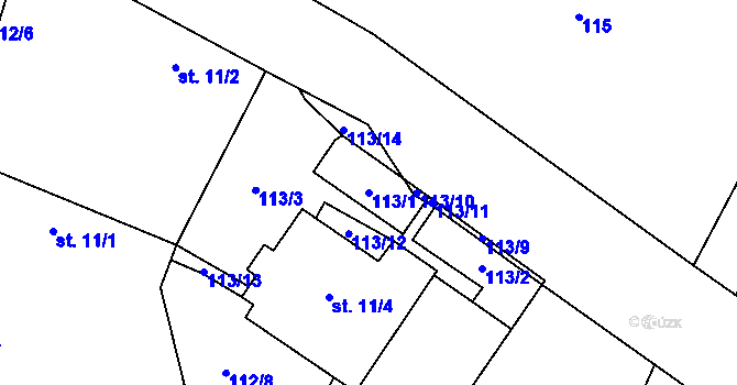Parcela st. 113/1 v KÚ Sruby, Katastrální mapa
