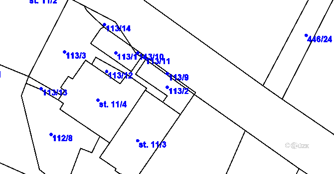 Parcela st. 113/2 v KÚ Sruby, Katastrální mapa