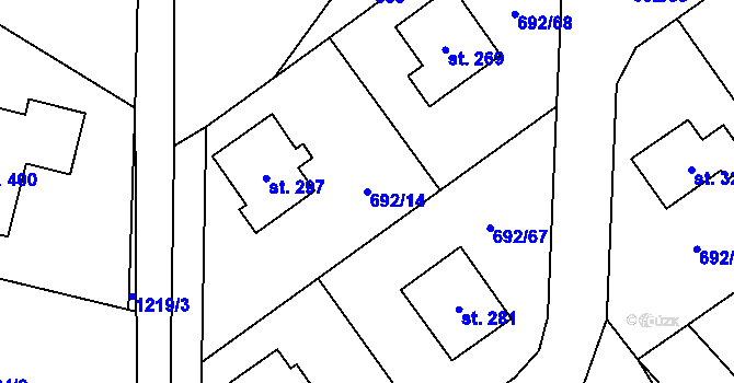 Parcela st. 692/14 v KÚ Sruby, Katastrální mapa