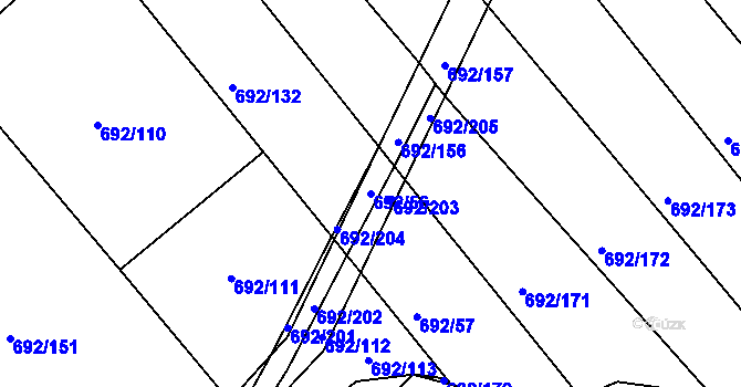 Parcela st. 692/56 v KÚ Sruby, Katastrální mapa