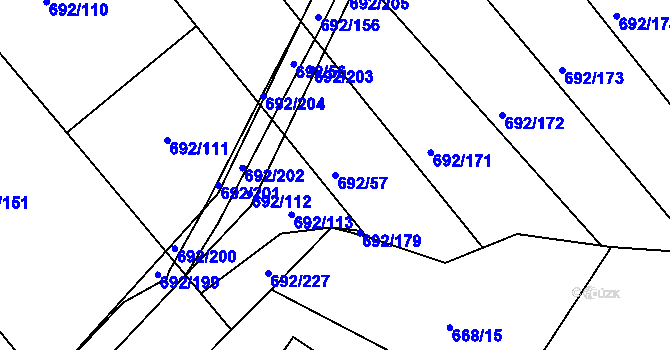 Parcela st. 692/57 v KÚ Sruby, Katastrální mapa