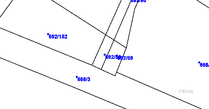 Parcela st. 692/58 v KÚ Sruby, Katastrální mapa