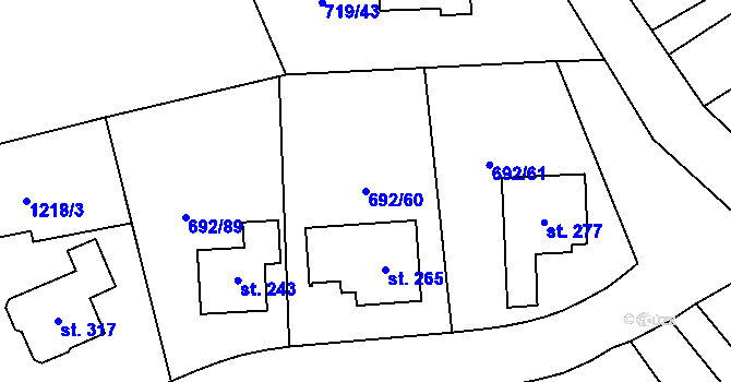 Parcela st. 692/60 v KÚ Sruby, Katastrální mapa