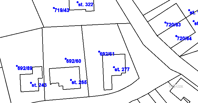 Parcela st. 692/61 v KÚ Sruby, Katastrální mapa