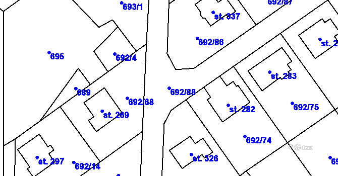 Parcela st. 692/88 v KÚ Sruby, Katastrální mapa