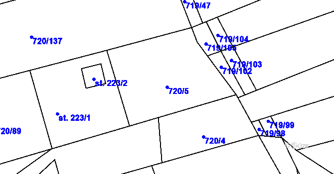 Parcela st. 720/5 v KÚ Sruby, Katastrální mapa