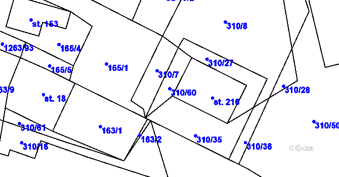Parcela st. 310/60 v KÚ Sruby, Katastrální mapa