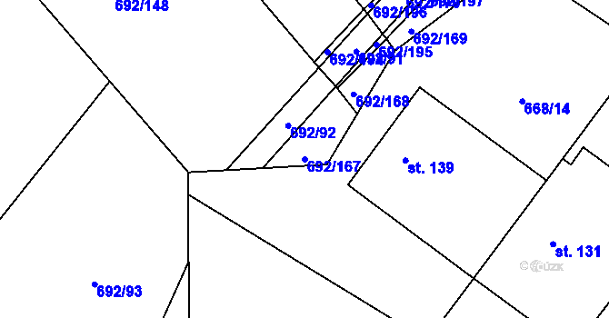 Parcela st. 692/167 v KÚ Sruby, Katastrální mapa