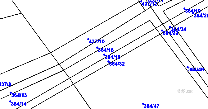 Parcela st. 364/16 v KÚ Sruby, Katastrální mapa