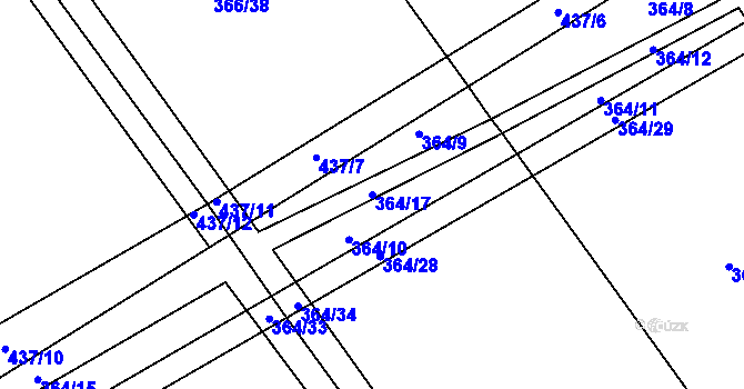 Parcela st. 364/17 v KÚ Sruby, Katastrální mapa