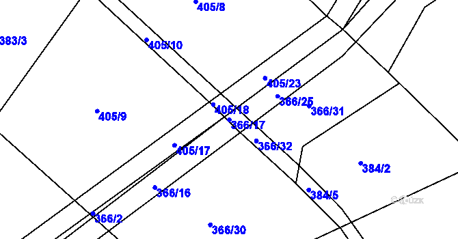 Parcela st. 366/17 v KÚ Sruby, Katastrální mapa