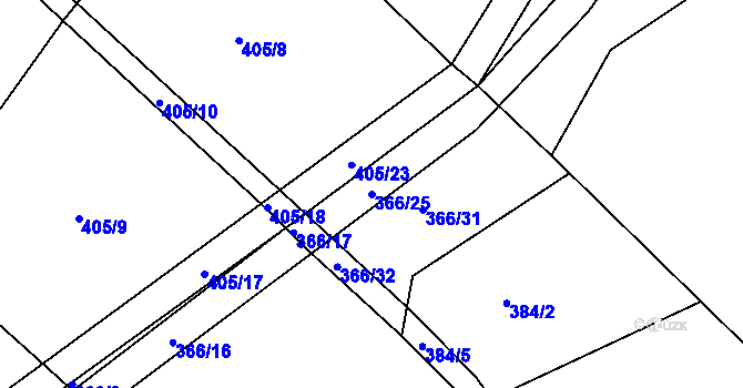 Parcela st. 366/25 v KÚ Sruby, Katastrální mapa
