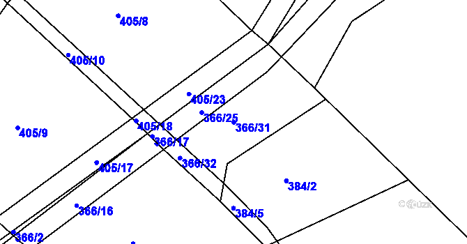 Parcela st. 366/31 v KÚ Sruby, Katastrální mapa