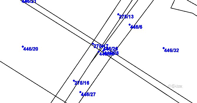 Parcela st. 446/25 v KÚ Sruby, Katastrální mapa