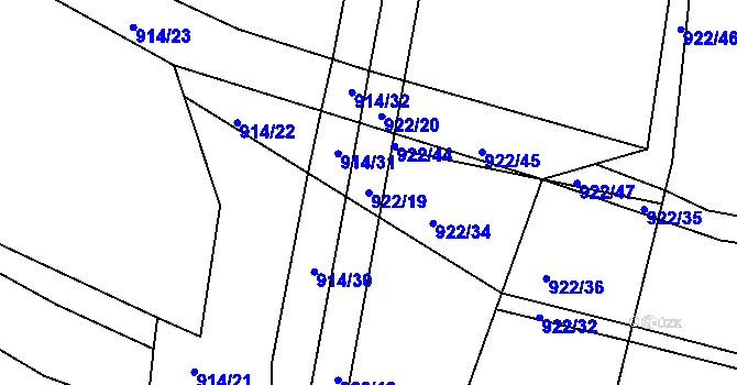 Parcela st. 922/19 v KÚ Sruby, Katastrální mapa