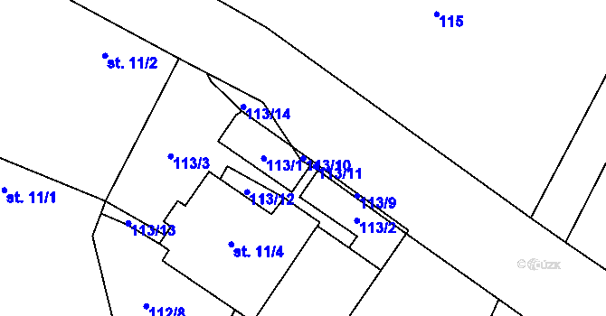 Parcela st. 113/10 v KÚ Sruby, Katastrální mapa