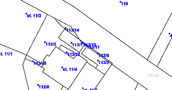 Parcela st. 113/11 v KÚ Sruby, Katastrální mapa