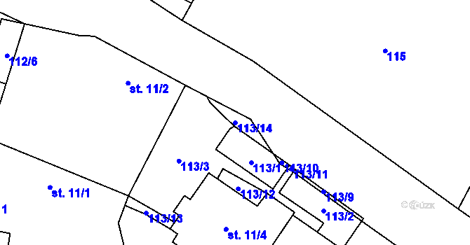 Parcela st. 113/14 v KÚ Sruby, Katastrální mapa