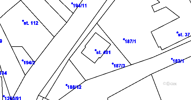 Parcela st. 401 v KÚ Sruby, Katastrální mapa
