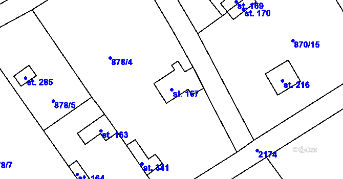 Parcela st. 167 v KÚ Stadice, Katastrální mapa