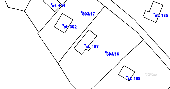 Parcela st. 187 v KÚ Stadice, Katastrální mapa