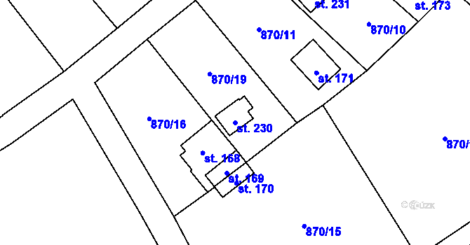 Parcela st. 230 v KÚ Stadice, Katastrální mapa