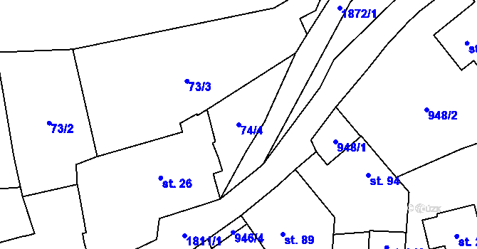 Parcela st. 74/4 v KÚ Stadice, Katastrální mapa