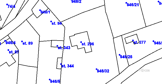 Parcela st. 296 v KÚ Stadice, Katastrální mapa