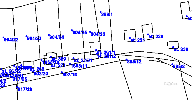 Parcela st. 261/1 v KÚ Stadice, Katastrální mapa