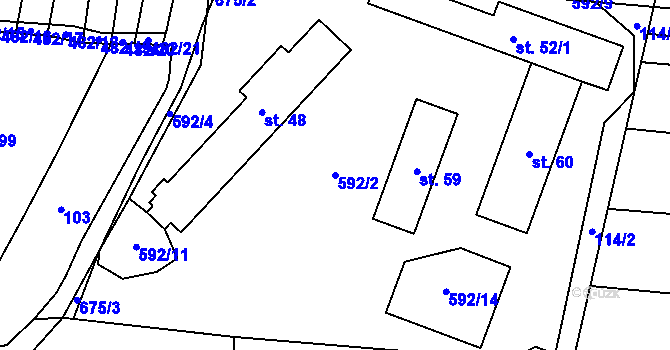 Parcela st. 592/2 v KÚ Křída u Stádlce, Katastrální mapa