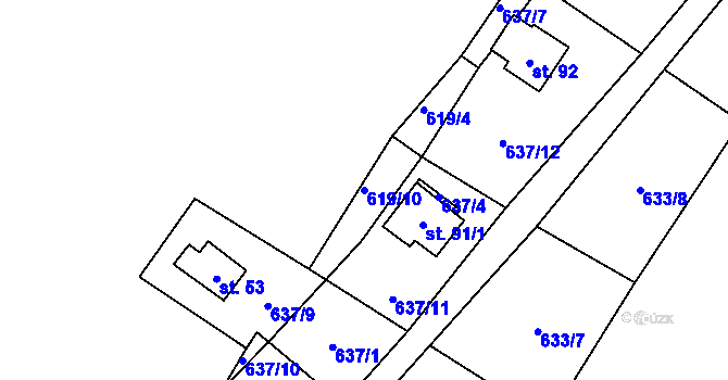 Parcela st. 619/10 v KÚ Křída u Stádlce, Katastrální mapa