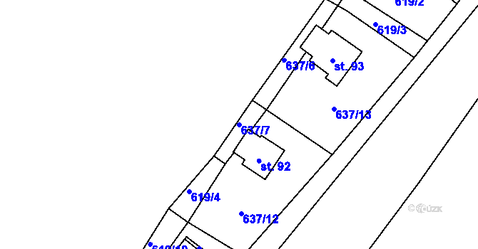 Parcela st. 637/7 v KÚ Křída u Stádlce, Katastrální mapa