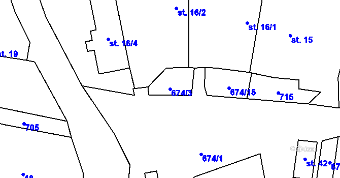 Parcela st. 674/3 v KÚ Křída u Stádlce, Katastrální mapa